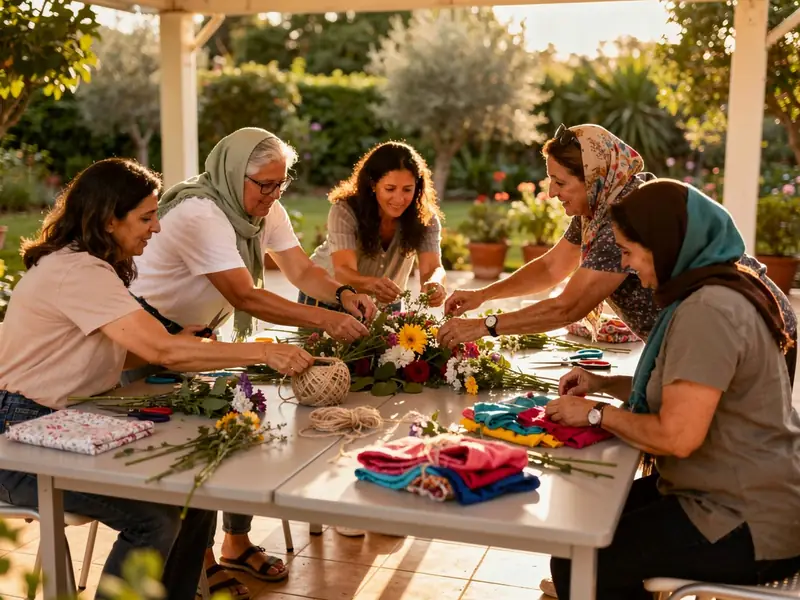 קבוצת נשים יוצרת יחד בסדנה בגינה באזור המרכז