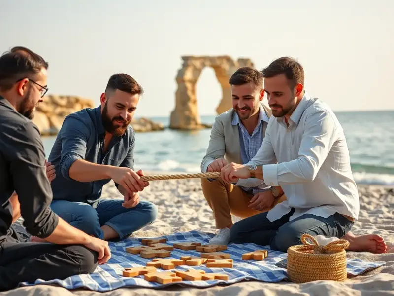 צוות פותר יחד משימת חבלים בחוף כללי באזור קיסריה