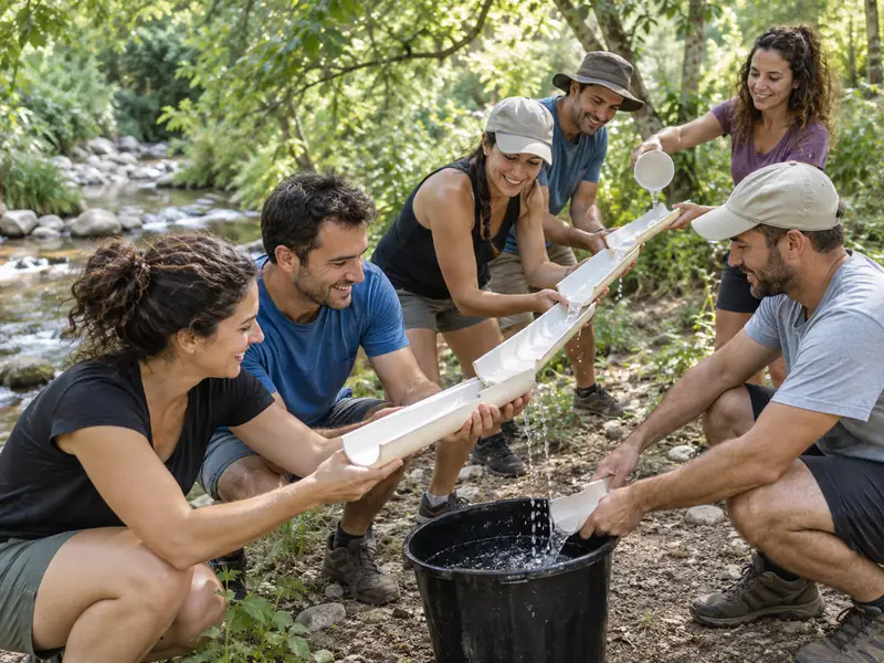 צוות משתף פעולה באתגר מים על גדת נחל כללית בצפון