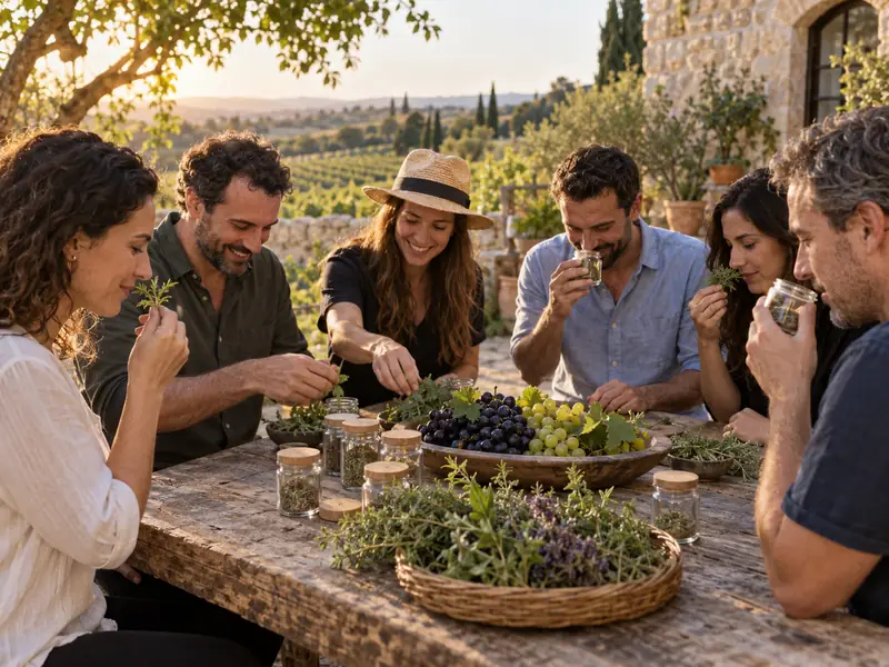 עובדים משתתפים באתגר חושים בחצר כרם כללית באזור זכרון יעקב