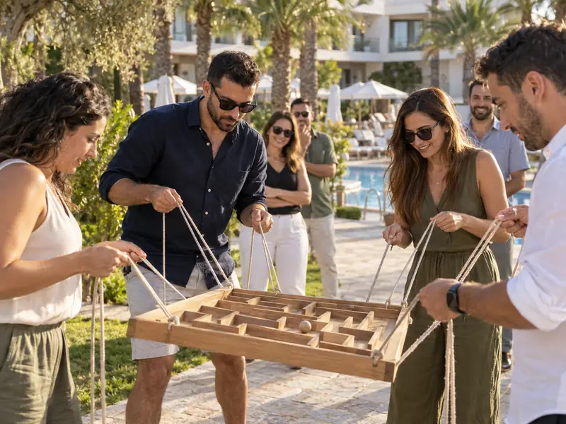 צוות משתף פעולה במשחק קבוצתי בגינת מלון