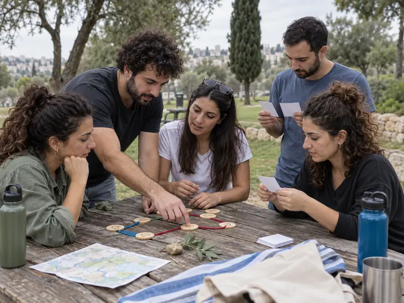 צוות פותר יחד משימת חיפוש ופאזל פשוטה בפארק