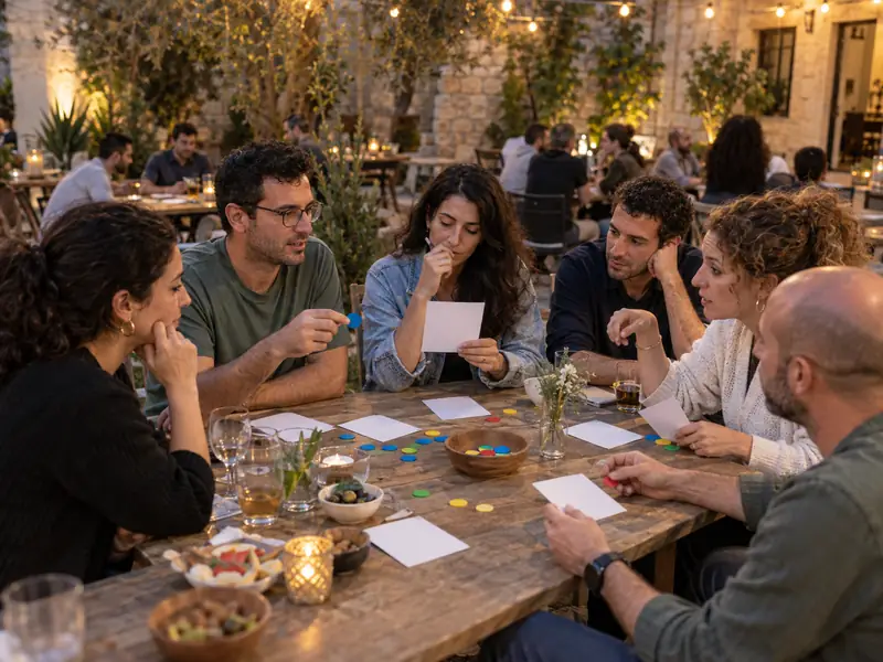 עובדים משתתפים יחד במשחק קבוצתי בערב